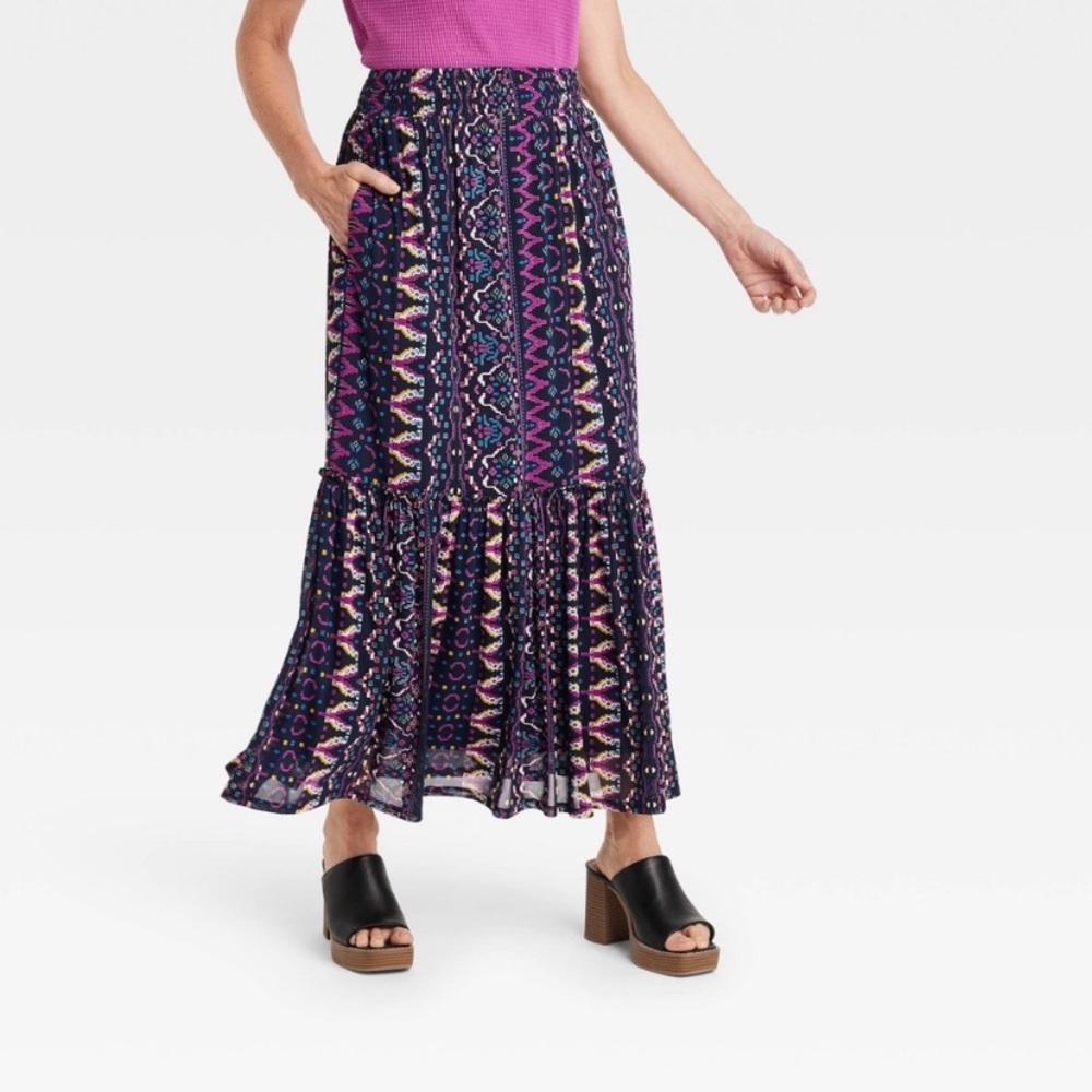 KNOX ROSE BOHO FLOWY SWISHY MAXI SKIRT ELASTIC WAIST BOHEMIAN SKIRT SIZE MEDIUM